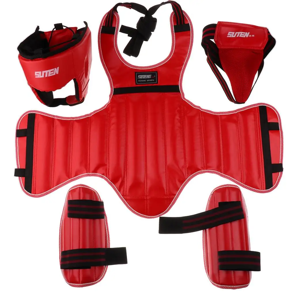 Boxing Protective Gear Set PU Leather Ergonomic Safety Guard Clothes with Head Chest Groin Leg Guards for Training Sparring