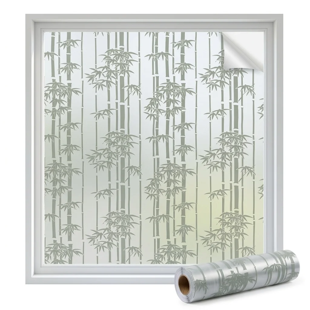Elegant Vertical Bamboo Silhouette Window Film Self-Adhesive Frosted Privacy Protection Waterproof Oil-Proof Anti UV Heat
