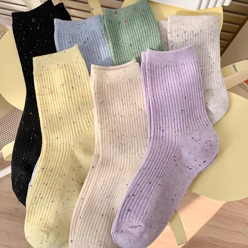 Autumn Winter Vintage Dot Sweet Cool Warm Thick Premium Feel Socks Candy Color Korean Soft High Elasticity Pile Up Kawaii Socks