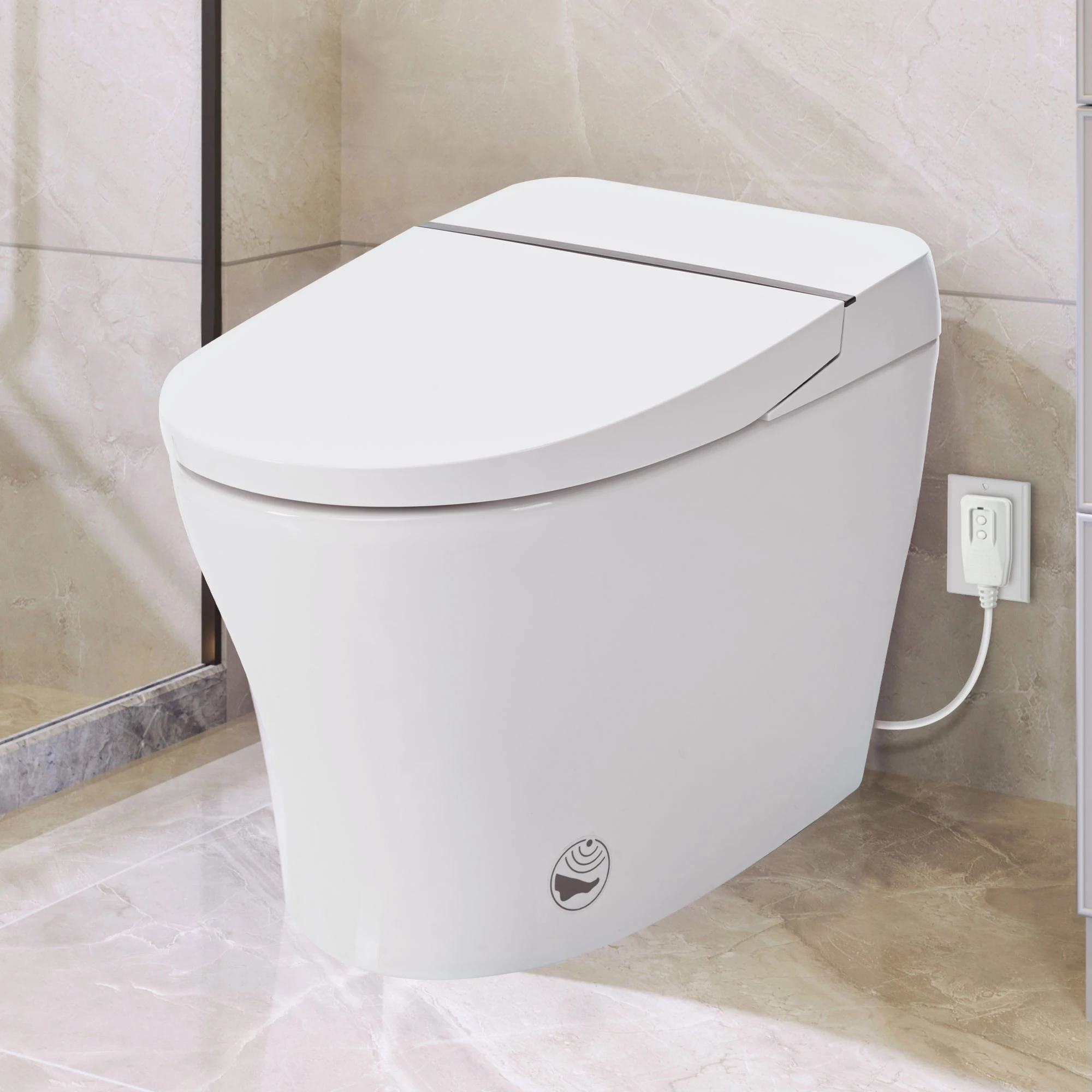 

Smart Toilet Bidet Combo with Self-Cleaning Nozzle,Upmarket Compact Dual Flush Toilet 1/1.28 GPF,Tank less toilet with Foot sens