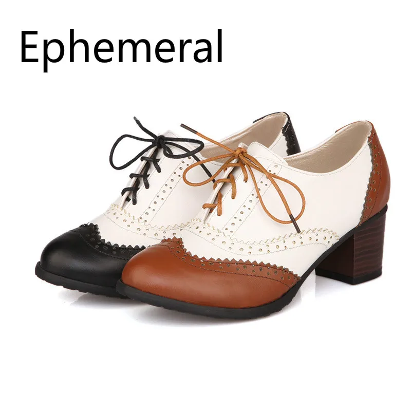 Ladies Patchwork Lace-Up Single Shoes Leather Zapatillas Pointy Toe Pumps Wood Texture Heels 5.5cm Bige Brown Black 2022 Newest