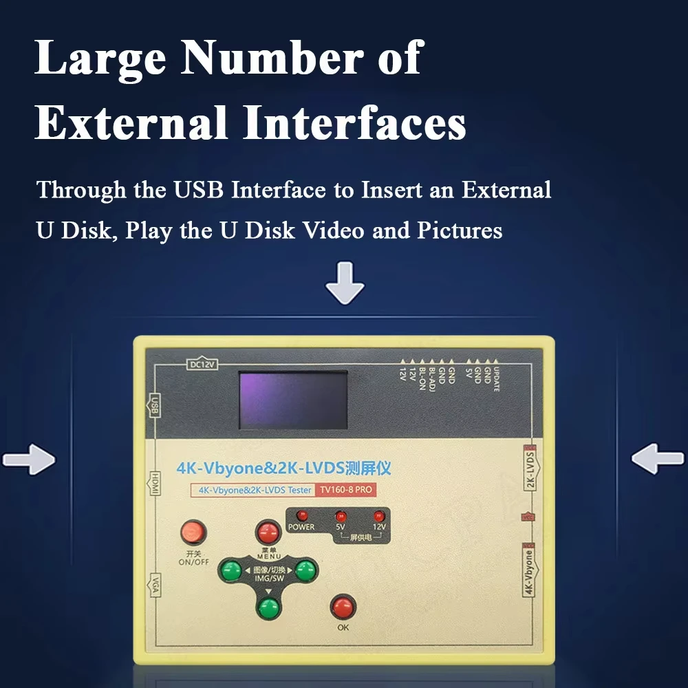 TV160 8th Generation TV Screen Tester Monitor 12V 3A Updated 4K Vbyone 2K LVDS HDMI VGA LCD LED TV Screen Body Test Tools Module