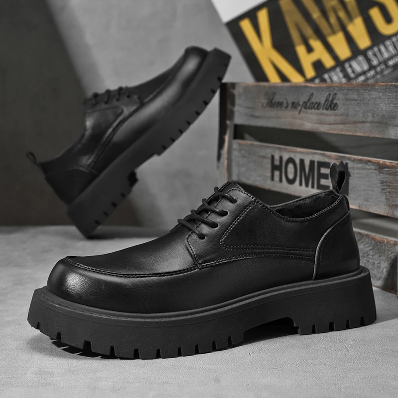 

Модные черные кожаные туфли дерби для мужчин, свадебные туфли на толстой подошве, официальная деловая обувь, повседневная обувь на шнуровке, лоферы на платформе