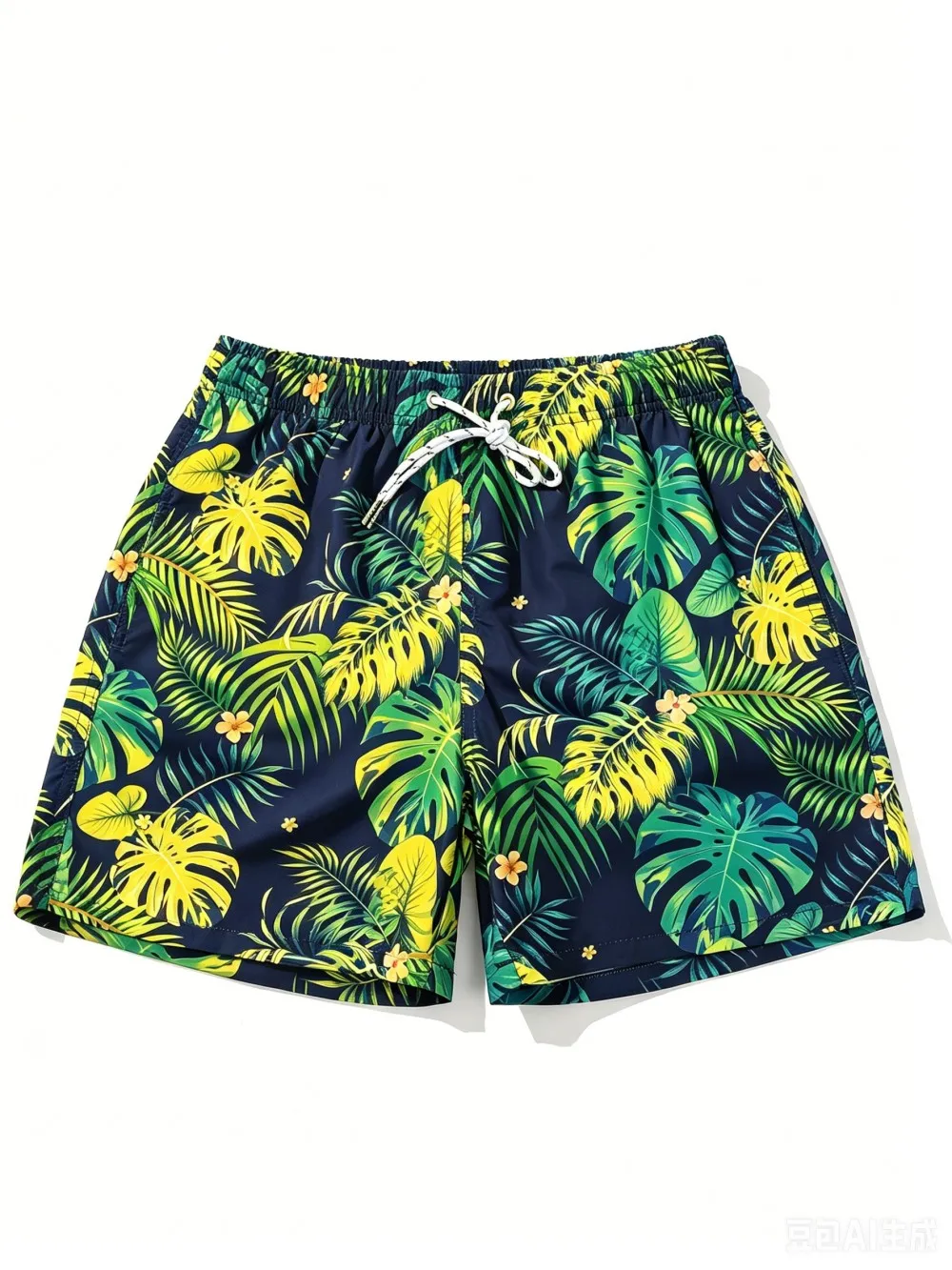European and American Men's Summer Creative Leaf Graffiti Print Comfortable Breathable Drawstring Shorts Outdoor Casual Pants