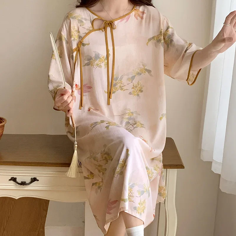 

Short Sleeve Floral Print Woman Satin Summer Nightgowns Nightdress Night Robe Lounge Women Pijama Sleepwear Pajama Pj