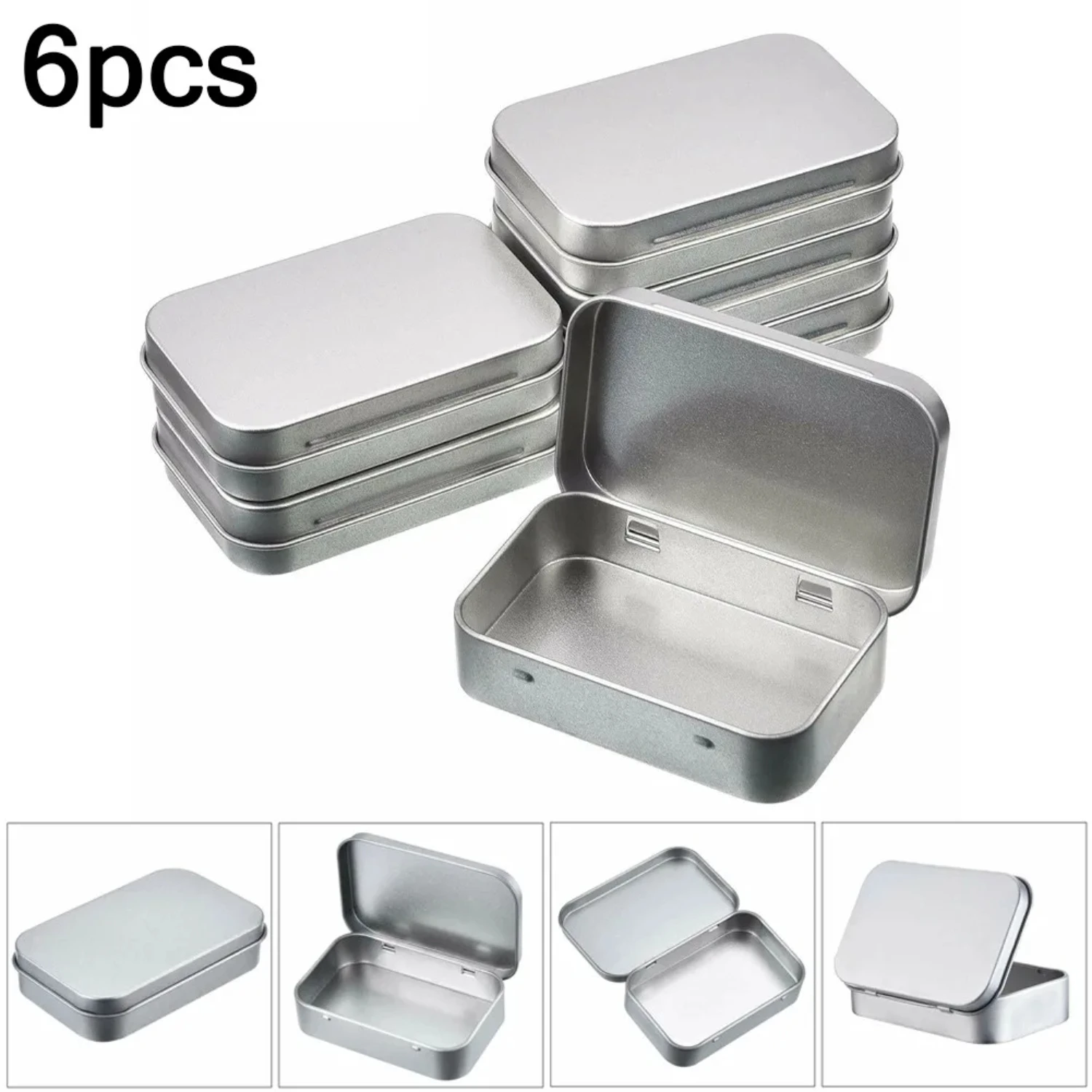 Portable Cosmetics Organizer 6-Piece Set Mini Metal Box Tin-Plated Container with Hinged Lid - Perfect for Wedding Jewelry, Pill