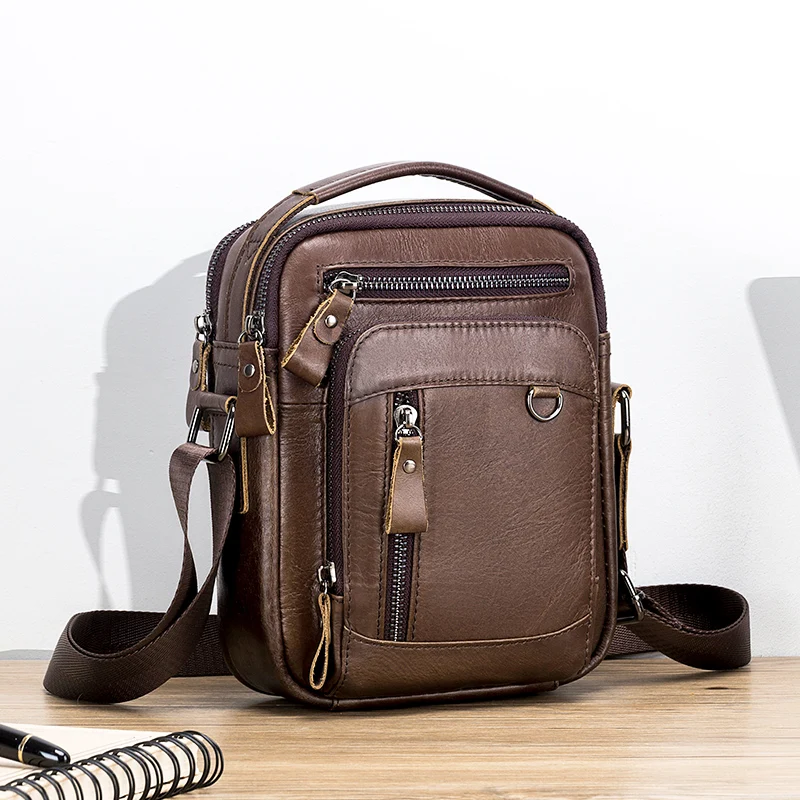 Head layer cowhide men's crossbody bag, multifunctional single shoulder bag, European and American style trendy men's bag