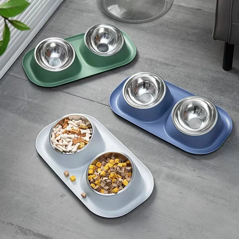 Double Pet Bowls Dog Food Water Feeder Stainless Steel Pet Drinking Dish Feeder Cat Puppy Feeding Supplies Small Dog Accessories