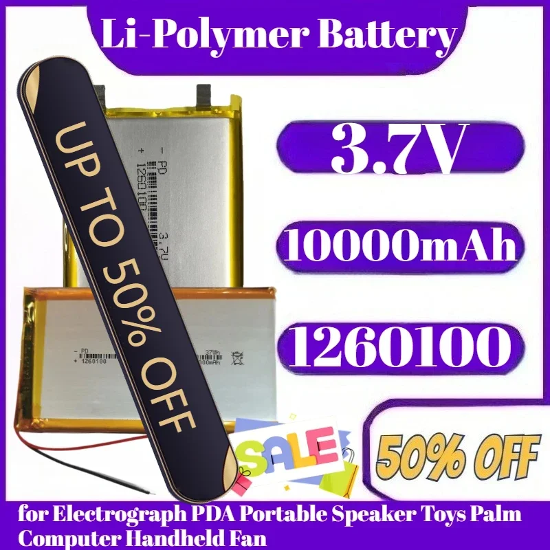 

3.7V 10000mAh Lithium Battery 1260100 Rechargeable Battery for Electrograph PDA Portable Speaker Toys Palm Computer Handheld Fan