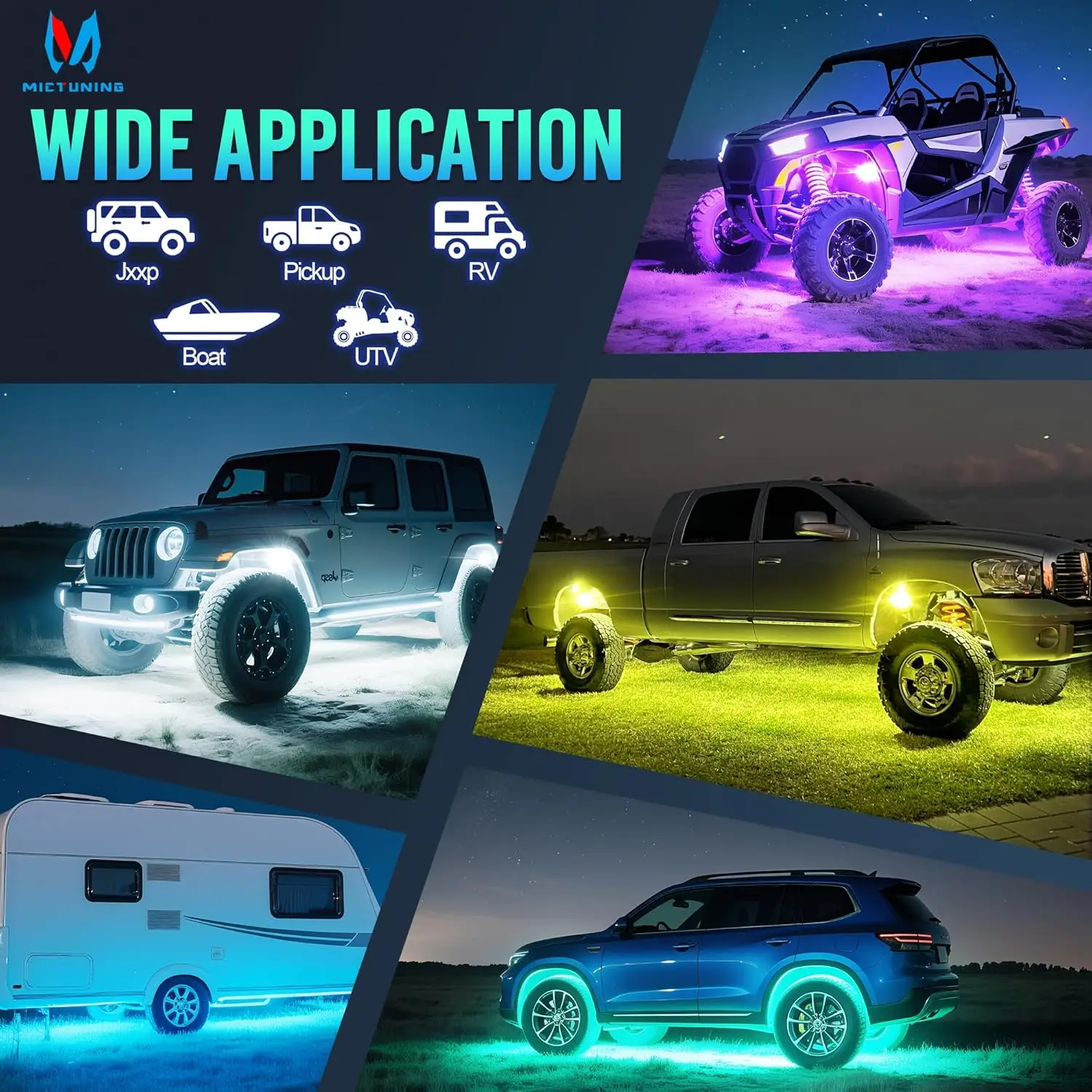 MICTUNING C1 8 Pods RGBW LED Rock Lights Remote Multicolor Underglow Neon Light Kit Wireless App Controller Music Mode
