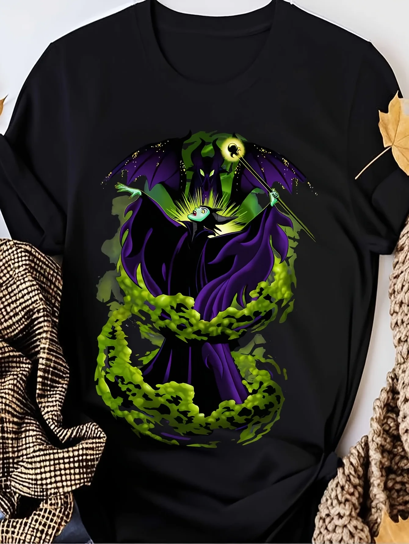 

Disney Cartoon Men's and Women's T-shirt Maleficent Sleeping Beauty in the Dark Mysterious Casual Short Sleeve Sports