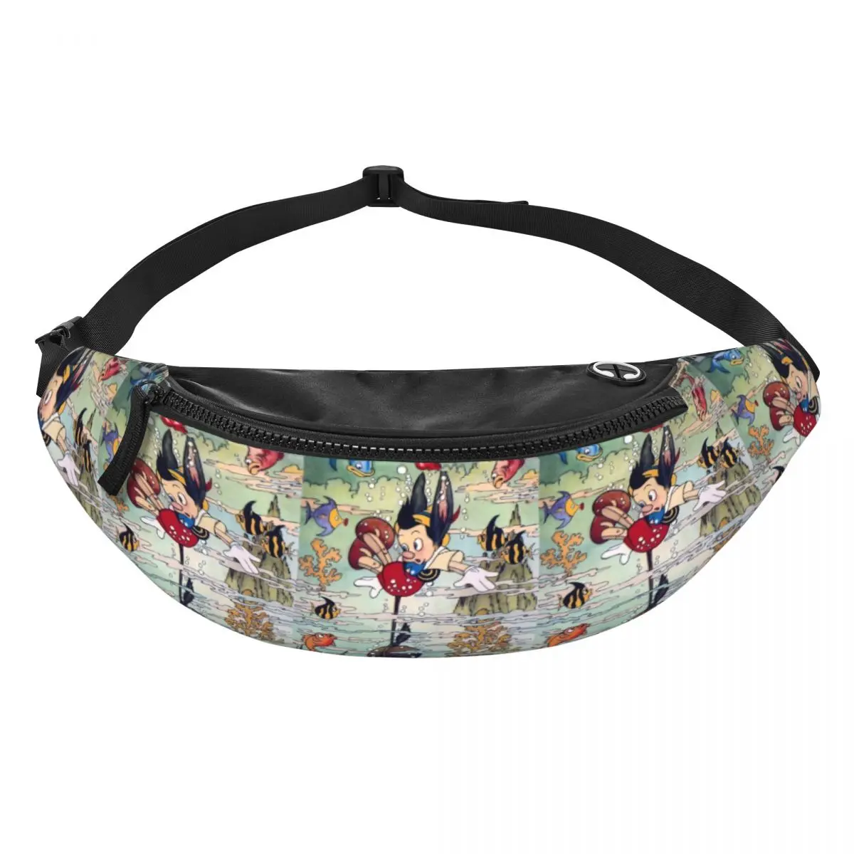 

Custom Cartoon P-Pinocchio Fanny Pack Men Women Crossbody Waist Bag for Running Phone Money Pouch