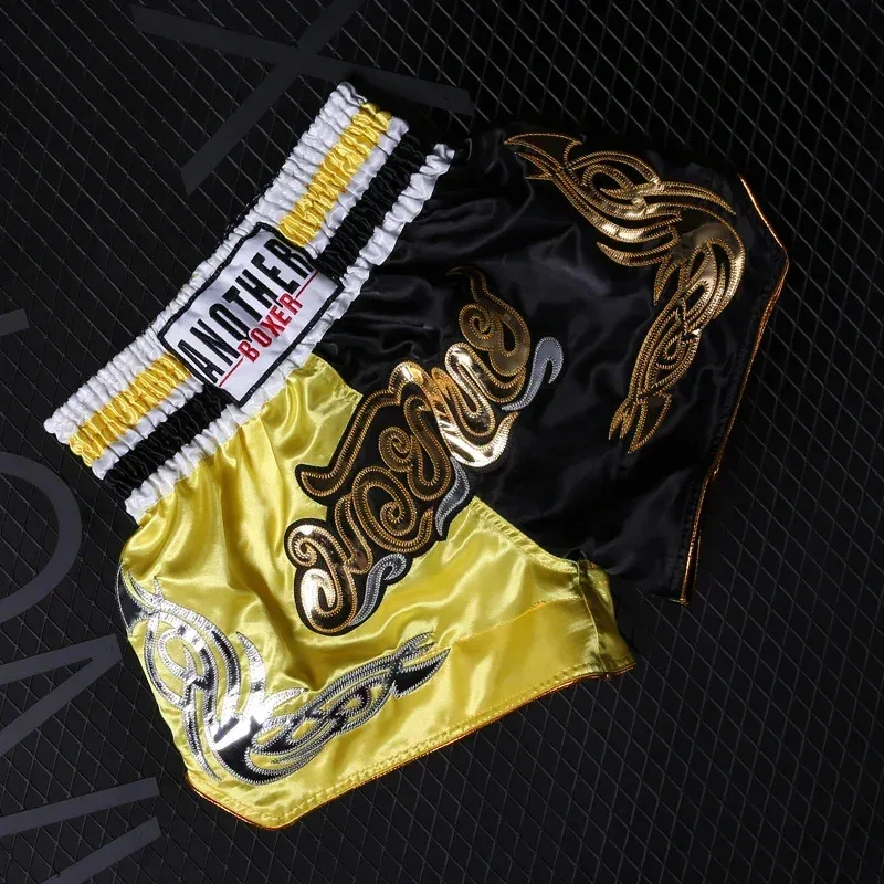 ANOTHERBOXER Muay Thai Shorts MMA Bordado Esportes Fitness Luta Kickboxing Calças Curtas Sanda Artes Marciais Boxeo Shorts Homens
