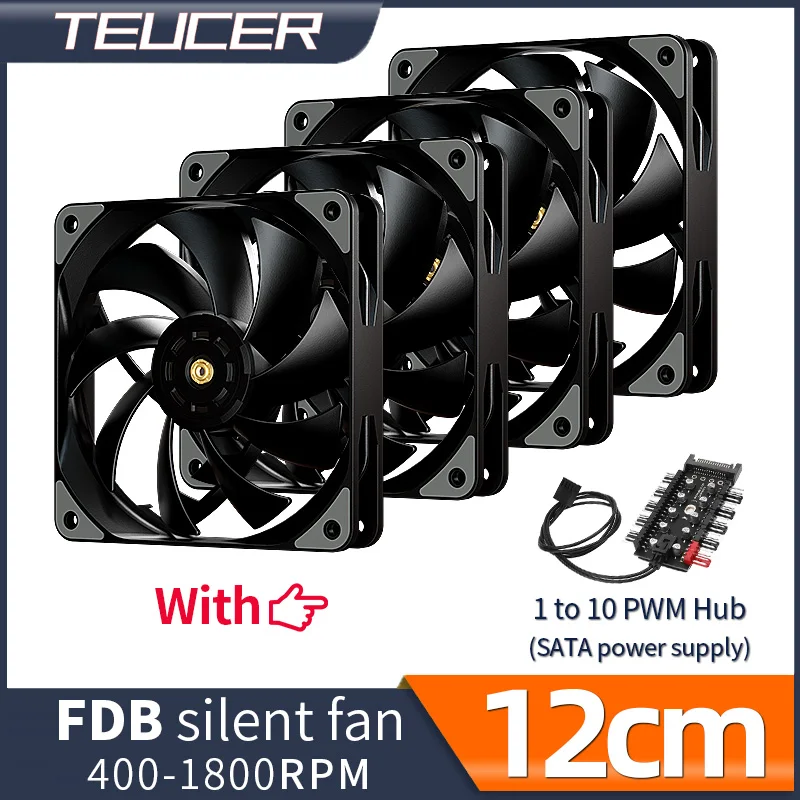 teucer pc fan case do computador fdb mute 4 pin pwm refrigeracao de alta velocidade dissipador de calor desktop chassis acessorios 12 centimetros 01