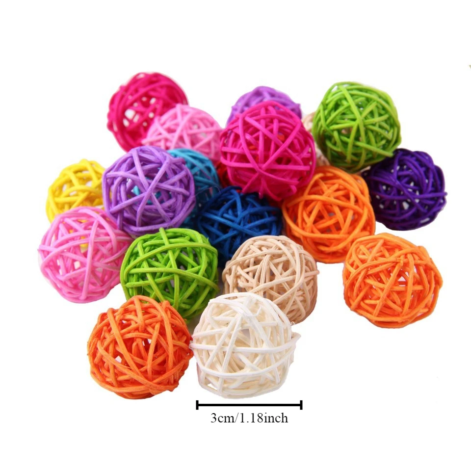 10Pcs Multicolor Rattan Balls 3CM Wicker Balls Decor Twig Orbs Spheres Vase Fillers Bird Toy Birthday Party Christmas Decor