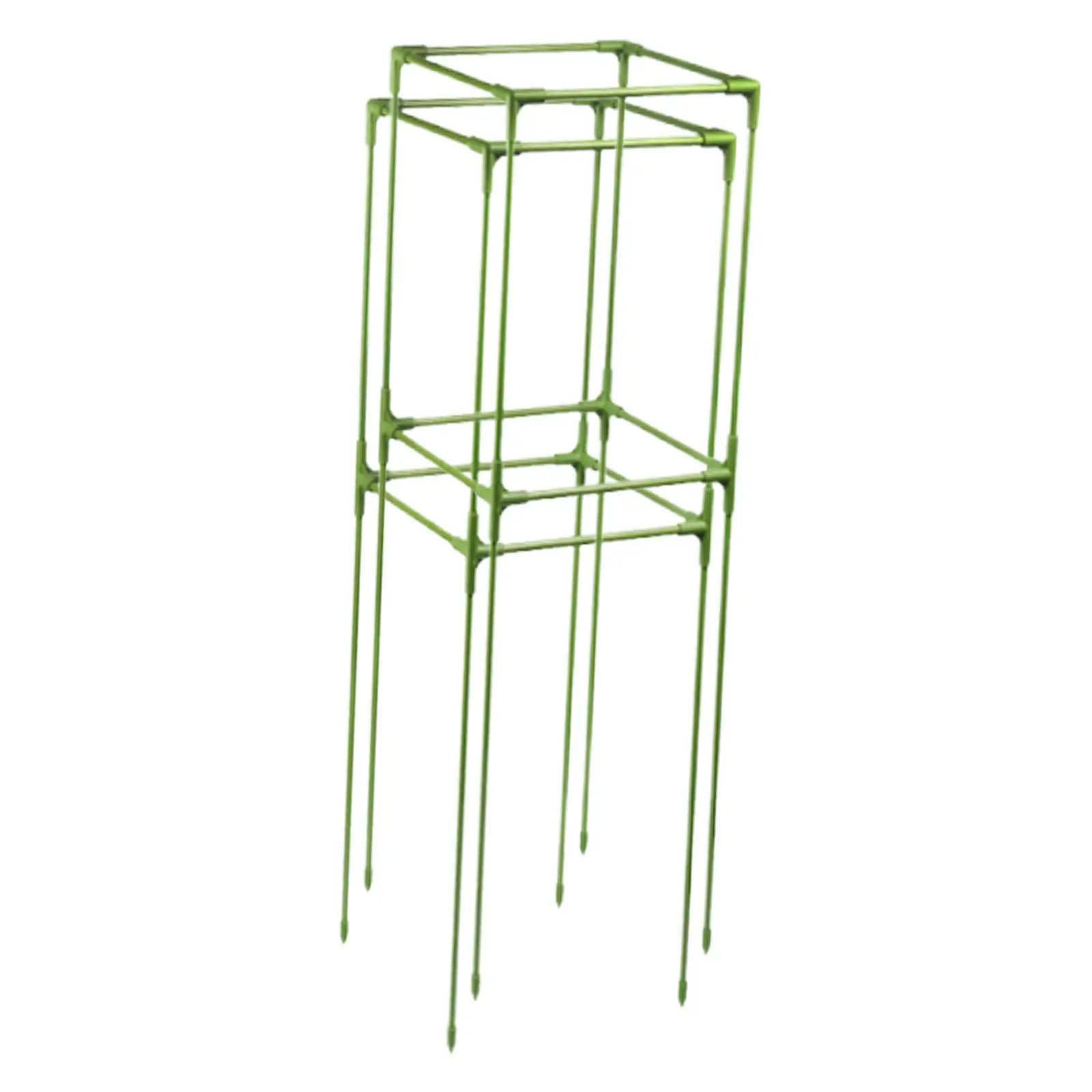2 x Square Tomato Cages Plant Stand Quick Snap Assembly , Secure Ground Anchoring Accessory Fiberglass Stakes Multifunctional