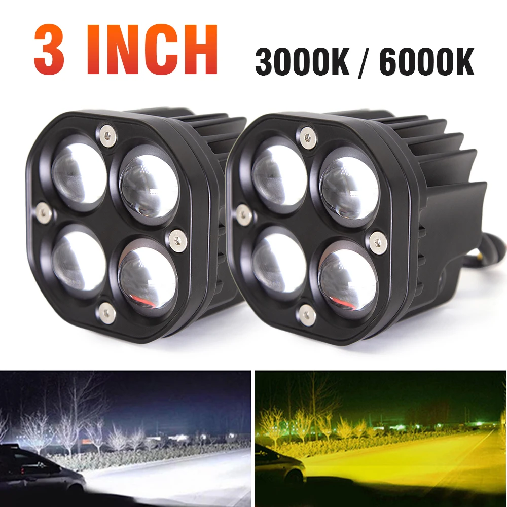 

Super Bright 3 Inch Dual Color LED Spotlights 2000W Fog lamp Headlight Waterproof For Motorcycle Truck Car SUV ATV 24V 12V