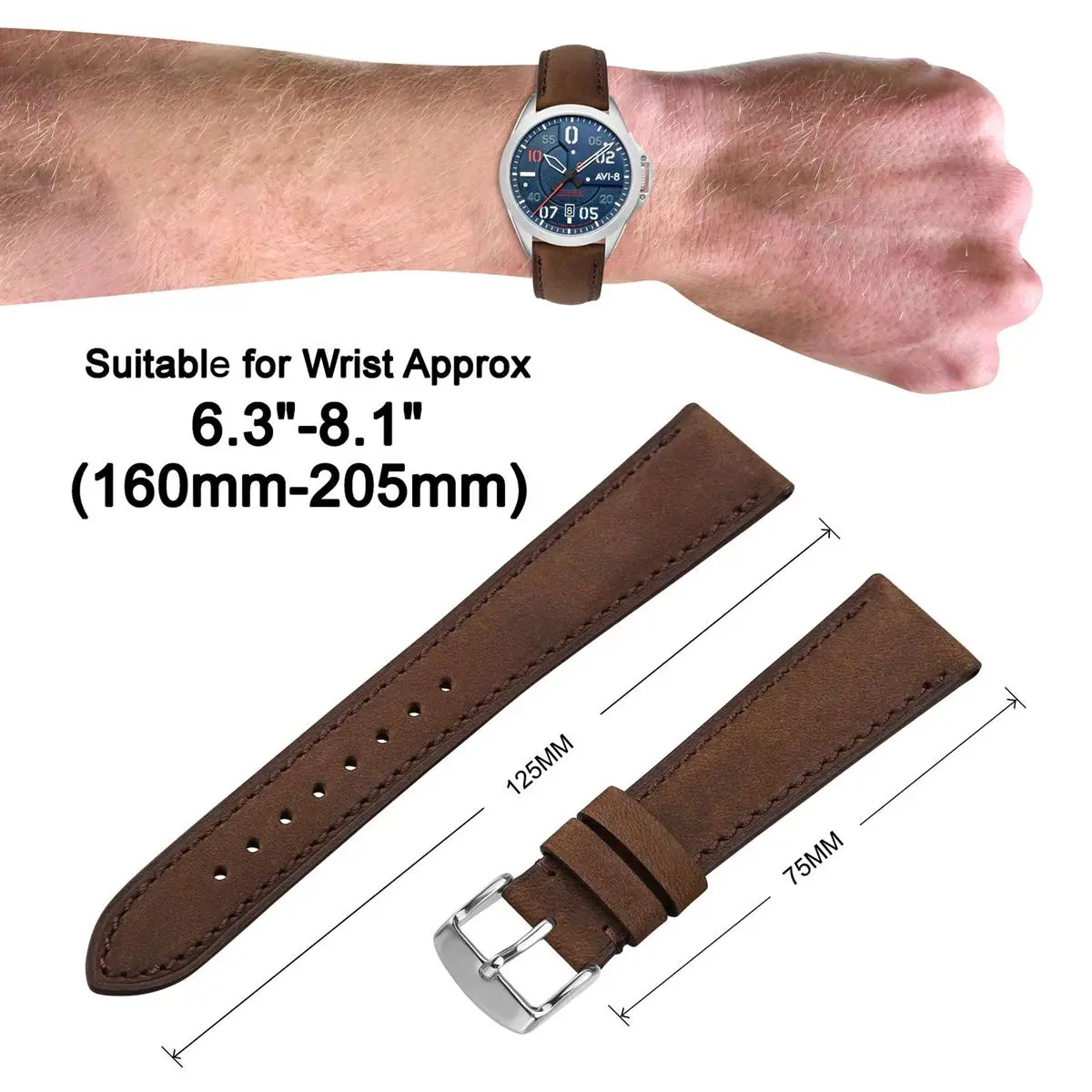 ANNEFIT Italian Crazy Horse Leather Watch Strap 18mm 20mm 22mm Leather Adjustable Bracelet Premium Watch Band for Men