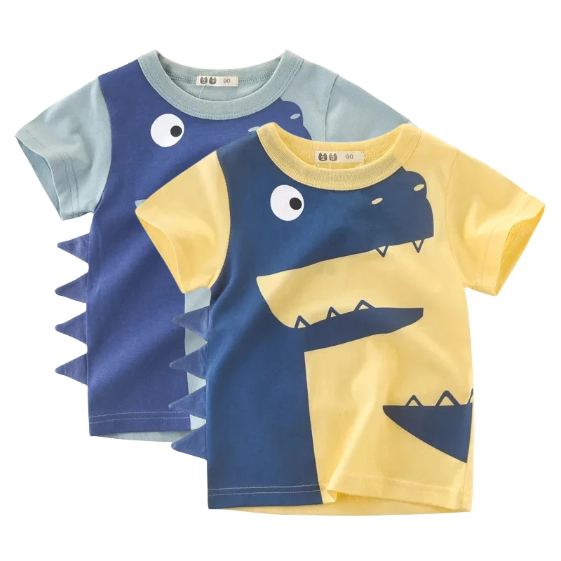 

2024 Summer New Childern's T-shirt Kids Clothes 3D Dinosaur Print T Shirt Boys Cotton Baby Casual Cartoon Tops 2-10Y Dropship