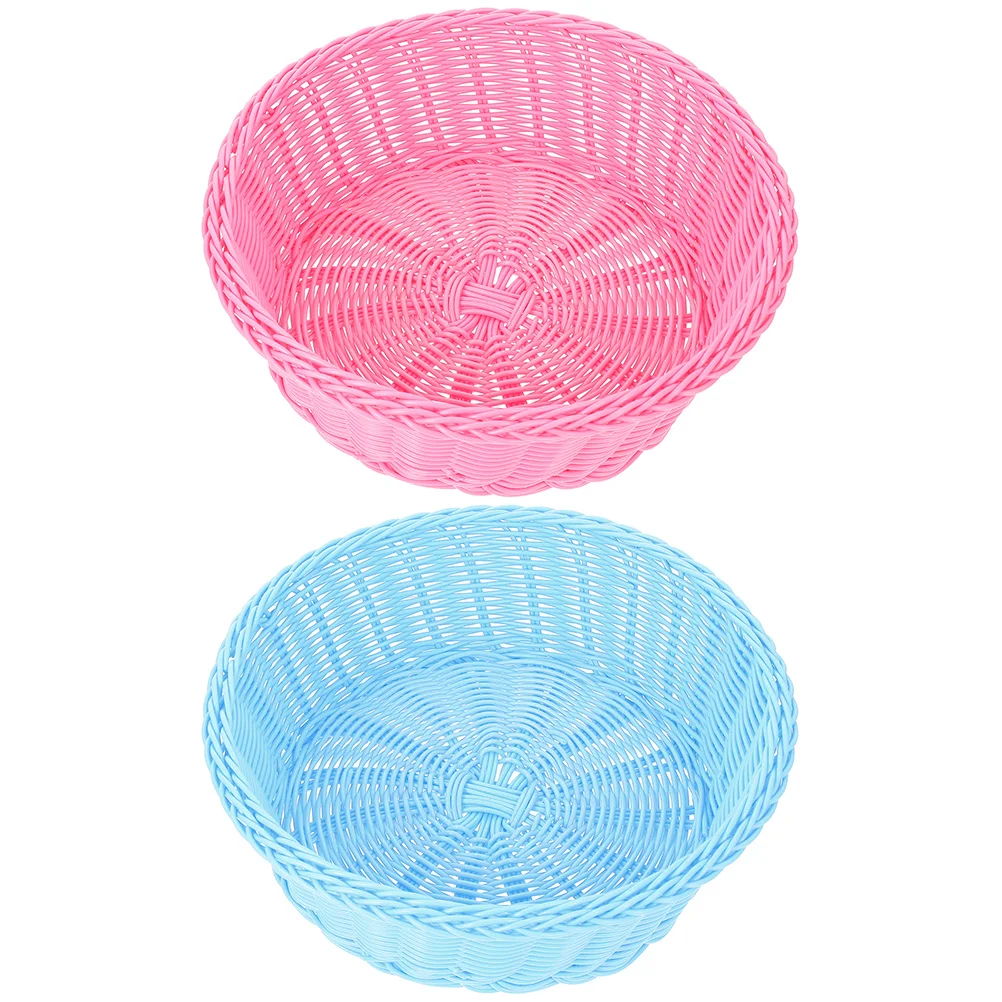 

2pcs Reusable Plastic Rattan Vegetable Snack Storage Kitchen Household Woven Baskets Woven Small Basket Container