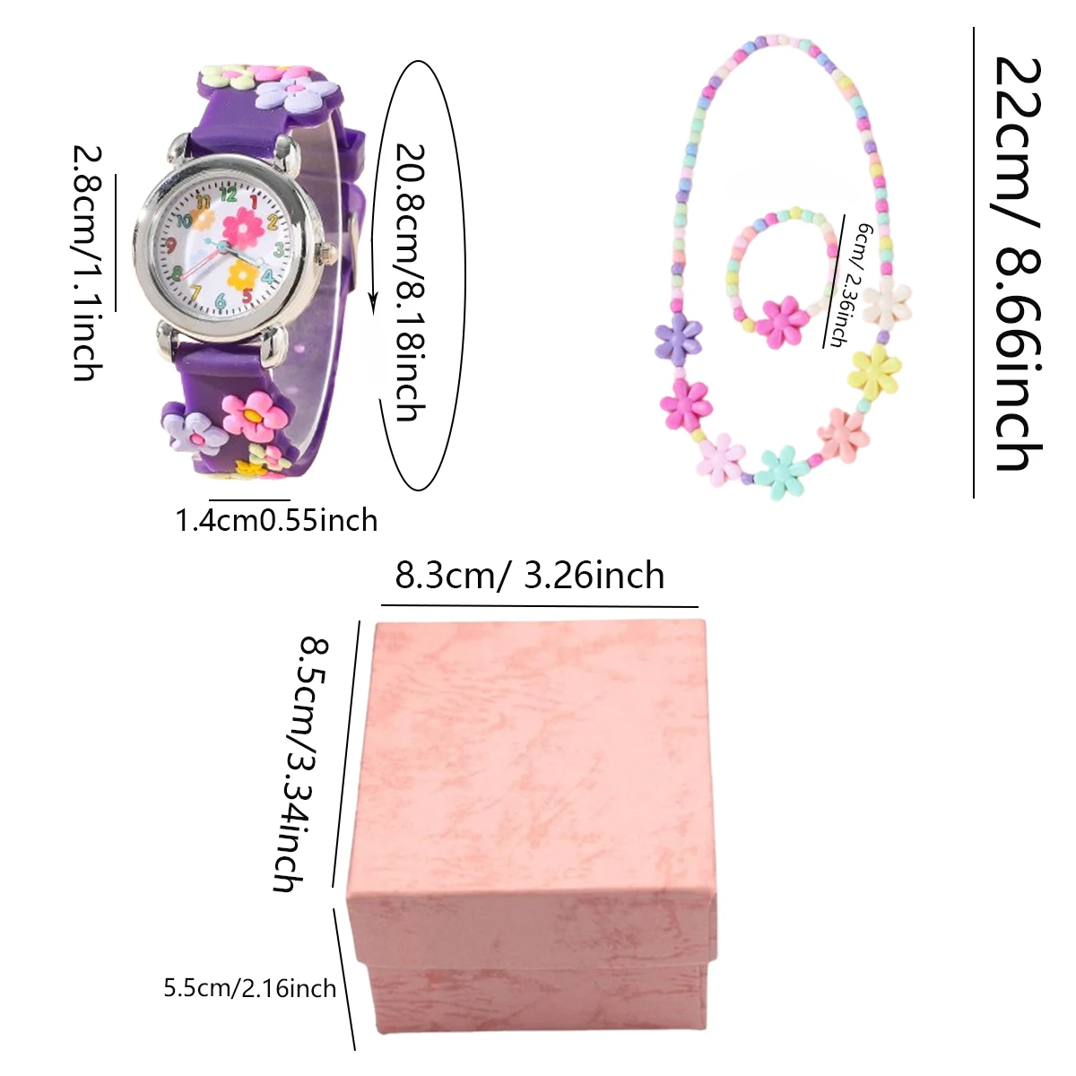 1pc/2pcs/3pcs-Cute creative flower style unicorn quartz watch for children, bracelet necklace set, girls' accessories image 6