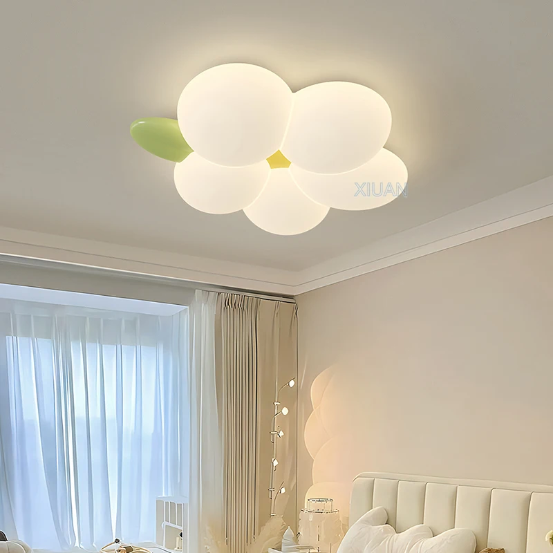 Romantic Flower Ceiling Lamps with Hanging Rabbit White PE Sconces Children\'s Bedroom Ceiling Light for Kids Girl Boy Room Decor