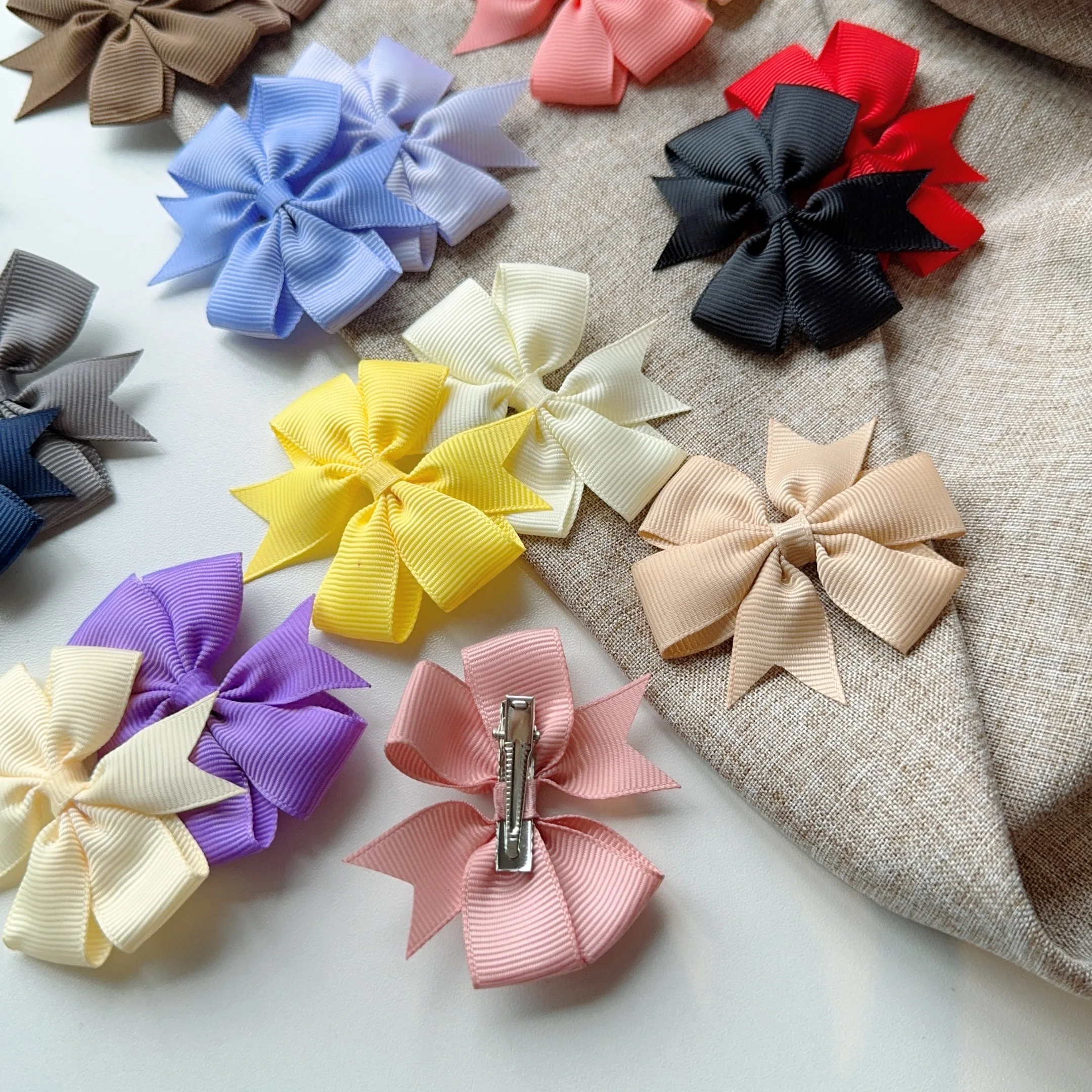 2 Pieces Solid Grosgrain Ribbon Hair Bows With Clips For Girls Small Bow Hairpins Children Handmade Hairgrips Hair Accessories