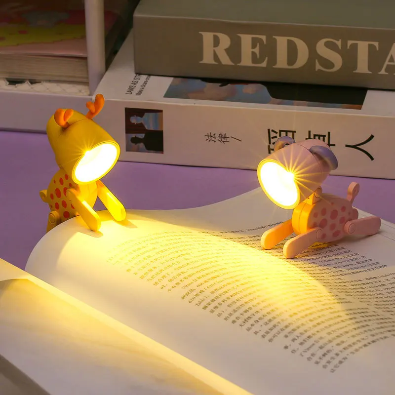 Mini LED Cartoon Night Light, Desk Lamp, Cachorro, Veados, Dinossauro, Bonito, Desktop, Ornamento, Quarto, Luzes de mesa, Crianças, Presentes de