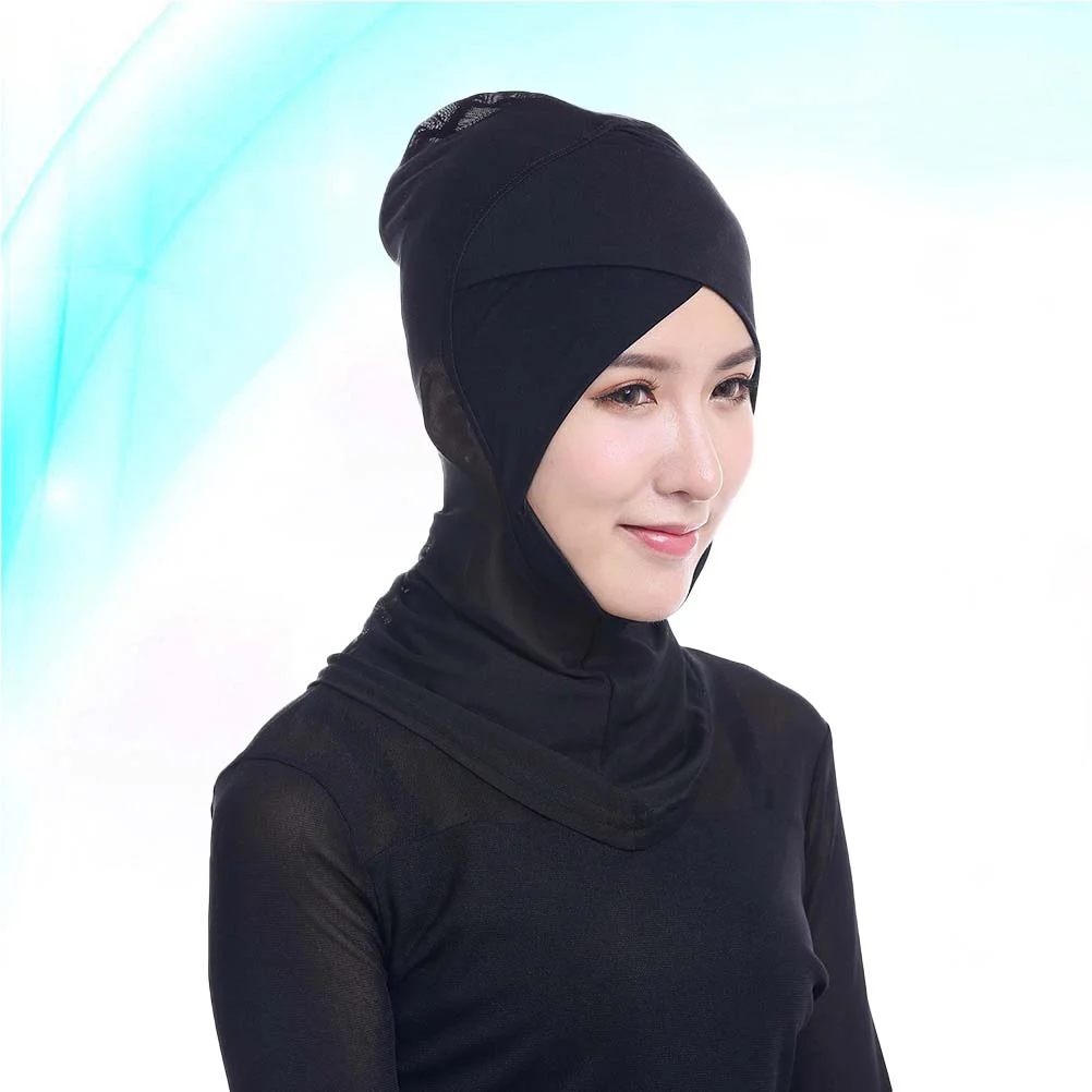 Feminino ajustável muçulmano hijab pescoço capa cachecol gorro interno hijab capa completa osso senhora islâmica muçulmano headwear (45x32cm, preto)