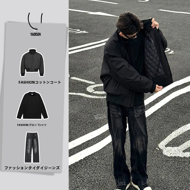 

Vintage Flight Jacket Men's Spring Short Stand Collar Baseball Style American Workwear Coat Casual Loose Fit Polyester Fiber