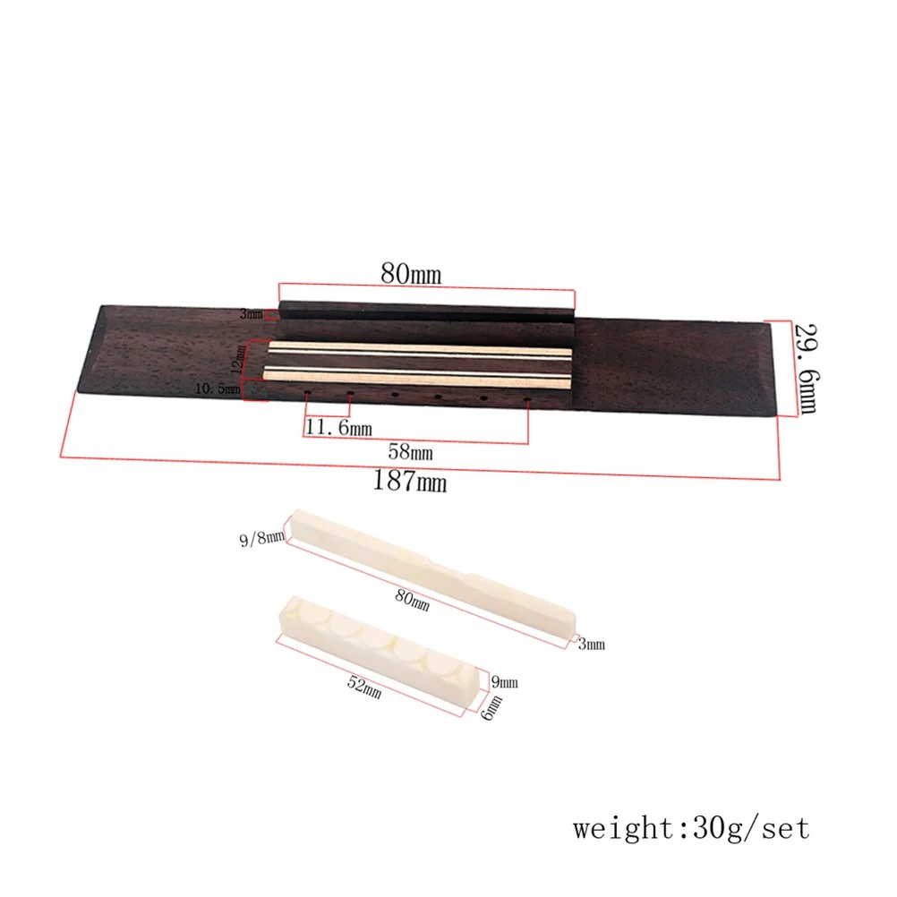 

Replacement Guitar Bridge with Cattle Bone Saddle Nut Acoustic Folk 6 String Rosewood Kit for Classic Instrument Repair DIY
