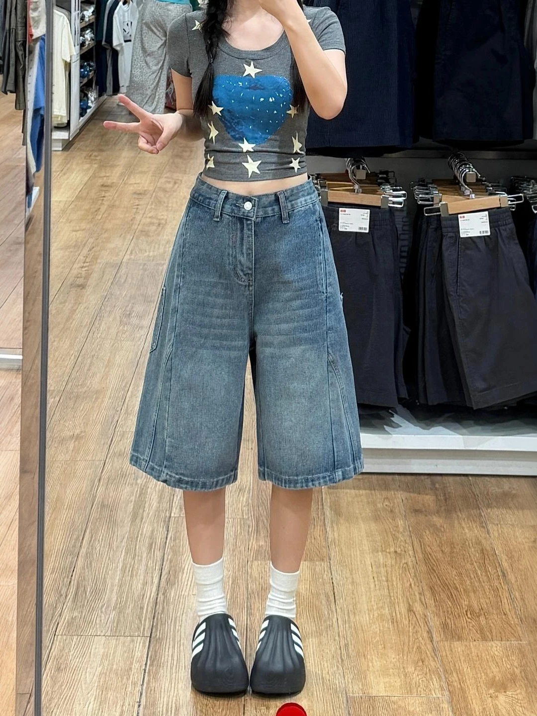 

High Waist Loose Fit Five Inch Denim Shorts Women's Summer 2026 New plus Size Straight Leg Pants Retro Style Commute Fashion