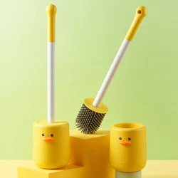 Cartoon Toilet Brush Holder Wall-Mount Silicone Toilet Brush Quick Draining Cleaning Brush Soft Bristles Toilet Cleaning Tool