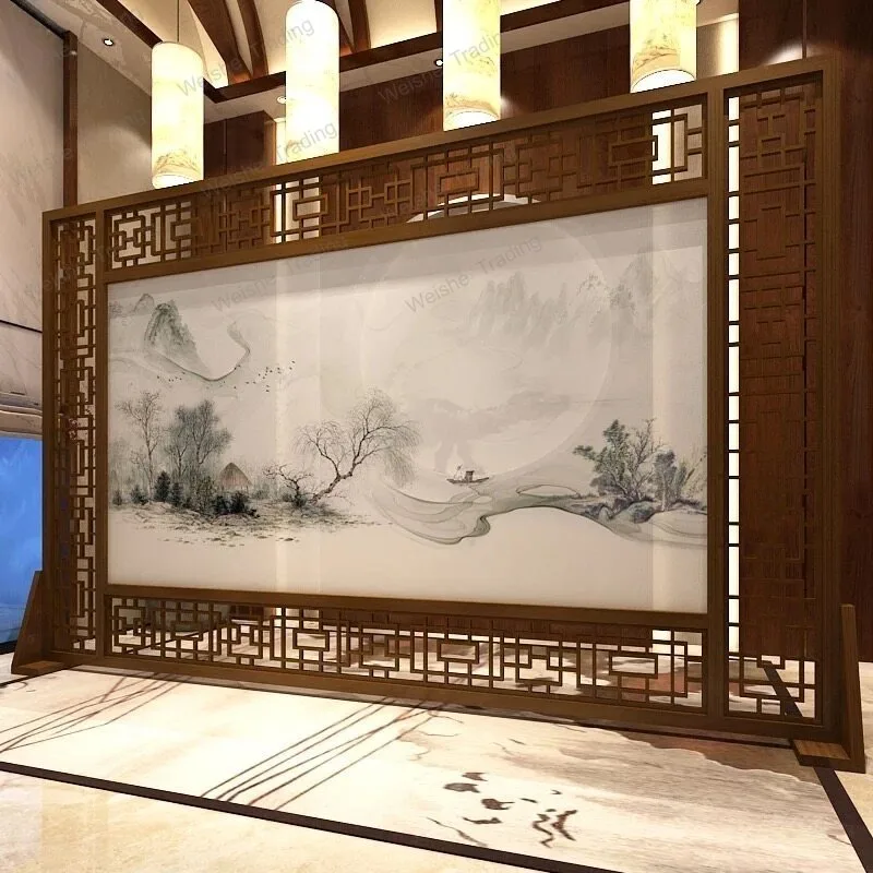 New Chinese screen partition simple modern living room hotel shade office solid wood