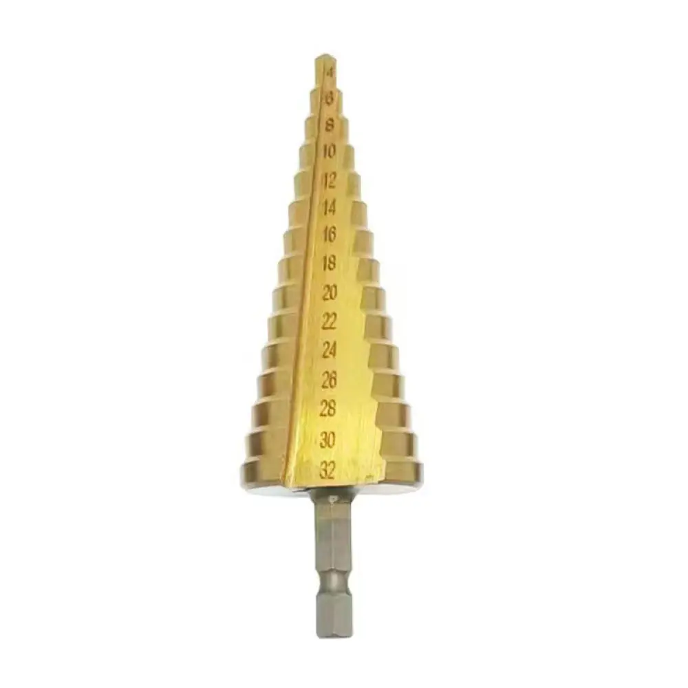 6 Titanium Plated HSS Spiral Step Drill Bit Hole Cutter Woodworking Carpentry Tool Multifunctional Metal Working Gear Bit