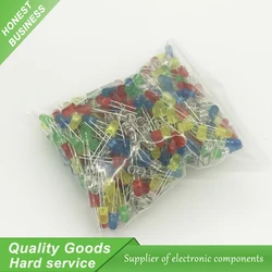 500Pcs each 100pcs 3MM LED Diode Kit Mixed Color Red Green Yellow Blue White light-emitting diode Luminescent tube