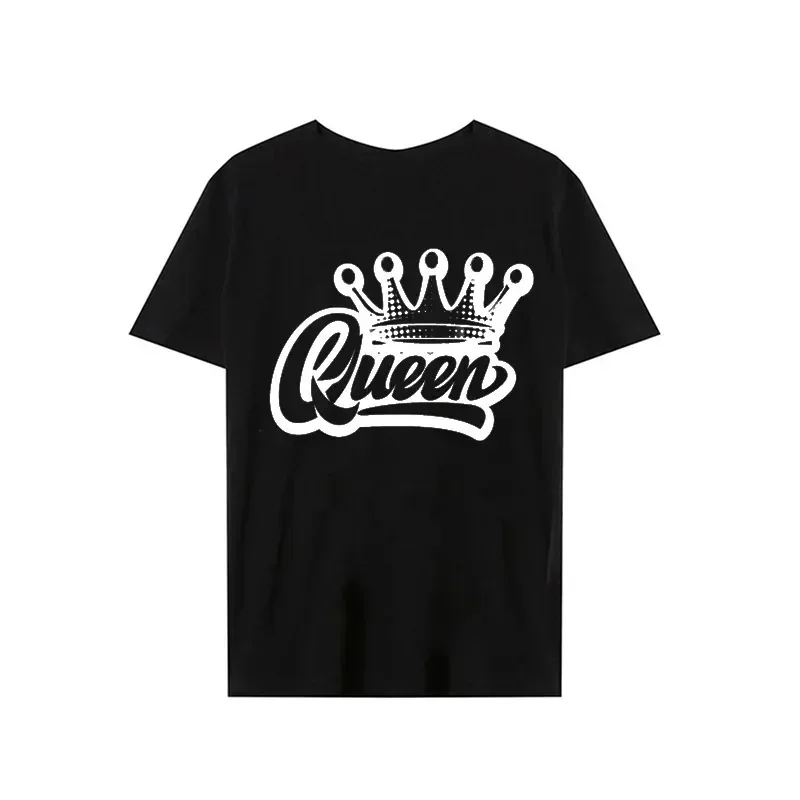 King Queen Crown Print Lover Couples Tee Shirt Harajuku Women T-shirt Crown Couple Matching Tshirt Clothes Summer Women Tops
