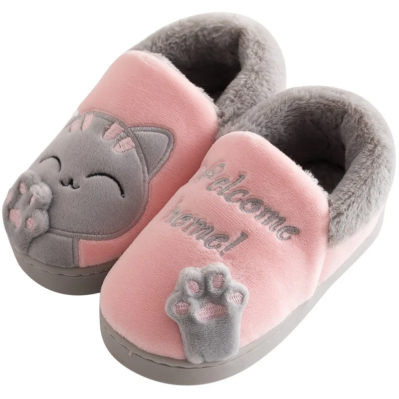Children Cute Full Cover Heel Fluffy Slippers for Boys Girls Winter Warm Non-slip Indoor House Cotton Shoes