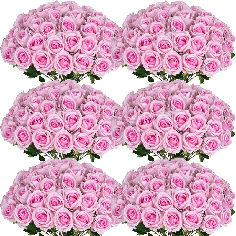 100 stuks kunstmatige rozen bloemen nep zijden rozen boeket voor tafel middelpunt vazen bruiloft feest decor - afbeelding 1