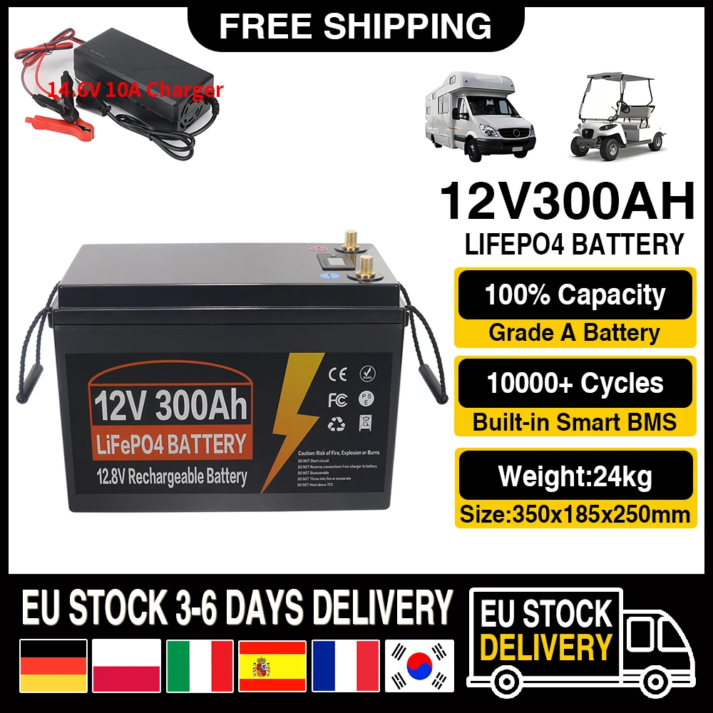 12V 300Ah LiFePO4 Lithium-Eisenphosphat-Akku, integriertes BMS, um die meisten Notstromversorgungen