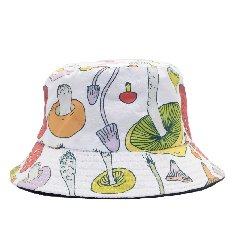 Bocca Print Bucket Hat Cartoon Mushroom Printing Panama Fisherman Hats For Men Women Sunscreen Travel Hiking Outdoor Cap Gorras