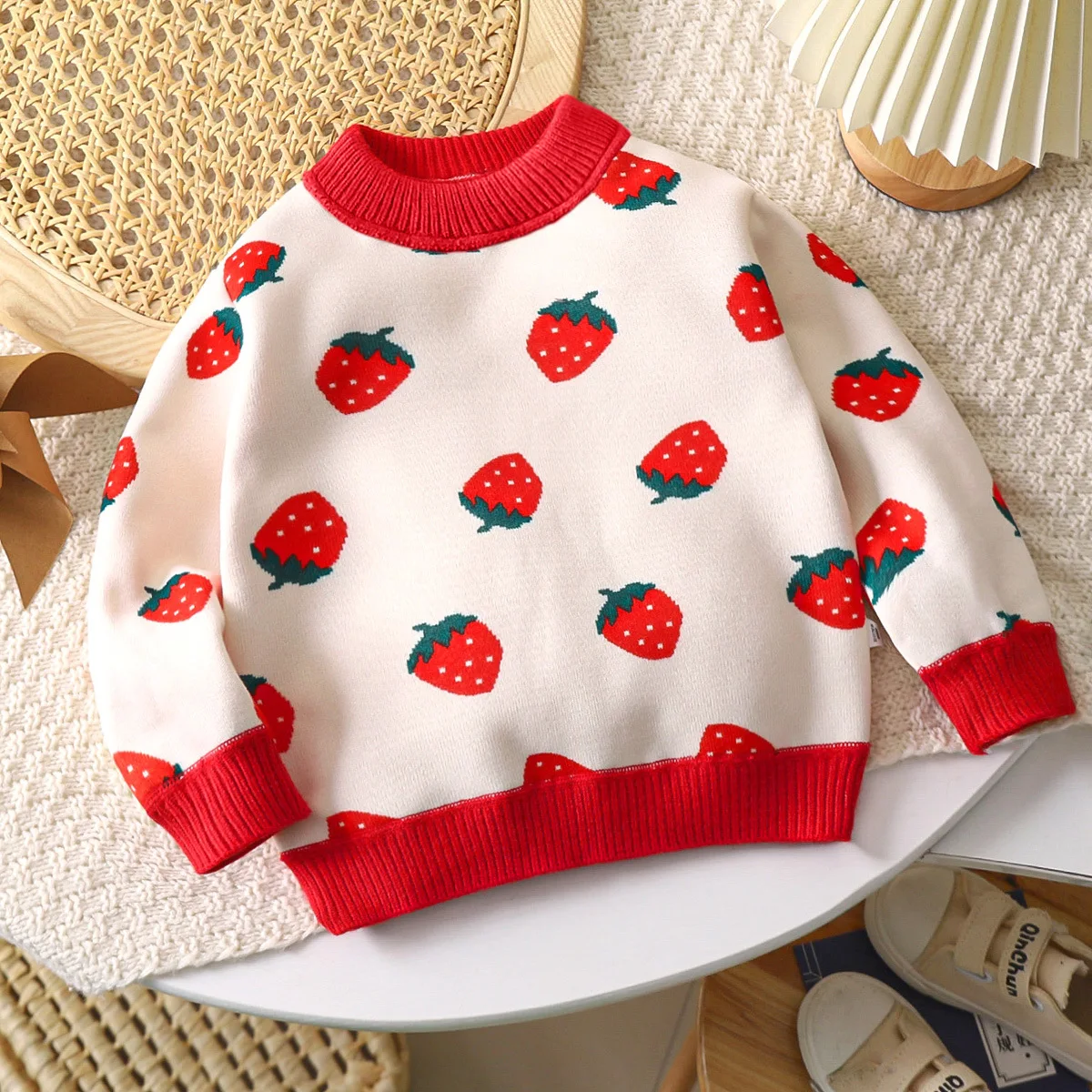 2024 Autumn Winter Children Girls Sweater Long Sleeve Plush Thicken Round Collar Warm Kid Baby Girls Pullover Little Girls Tops