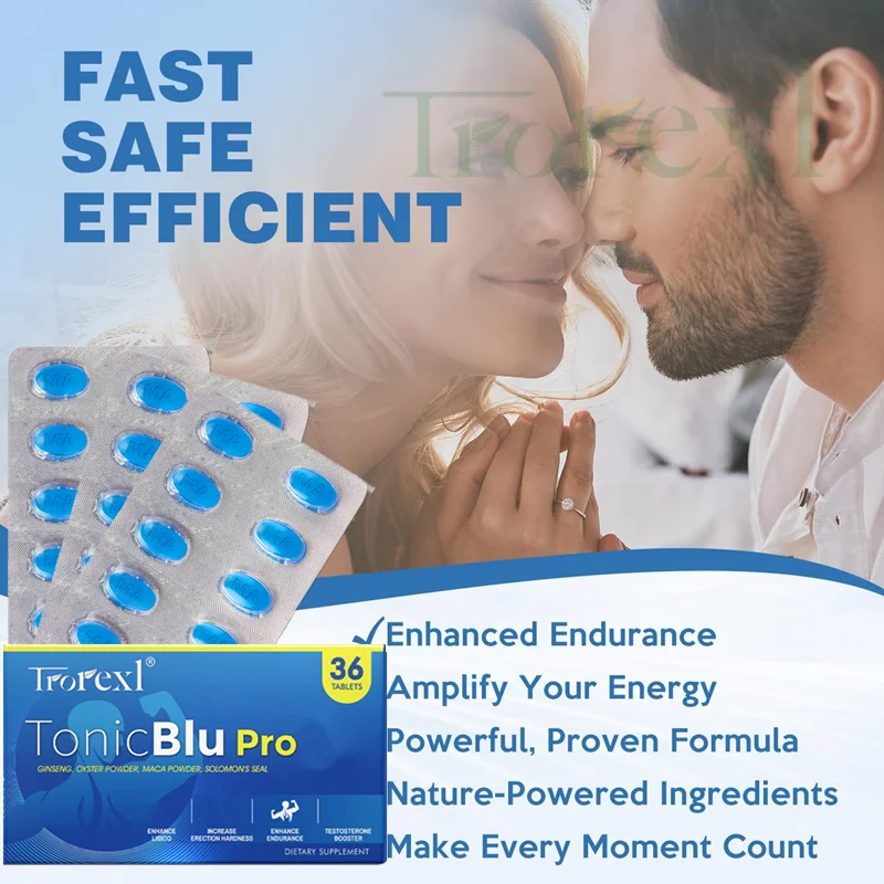 Trorexl-Tonic Blue Pills 36 tabletas - Booste de flujo de resistencia dura de roca de rendimiento masculino avanzado | Certificado de laboratorio probado