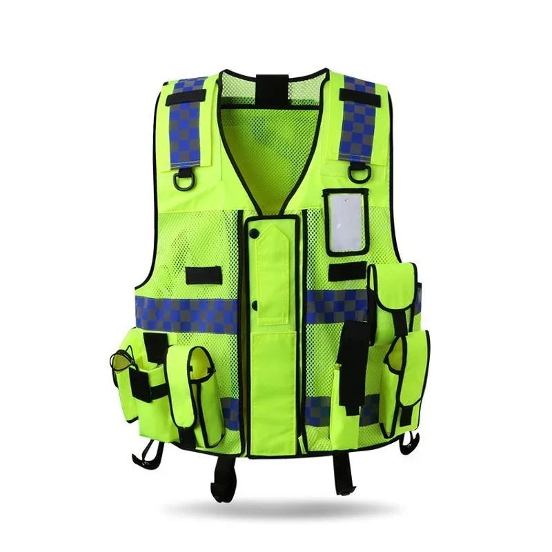 Reflective Vest Multi-bag Construction Site Building Safety Protection Vest Fluorescent Clothes Jacket