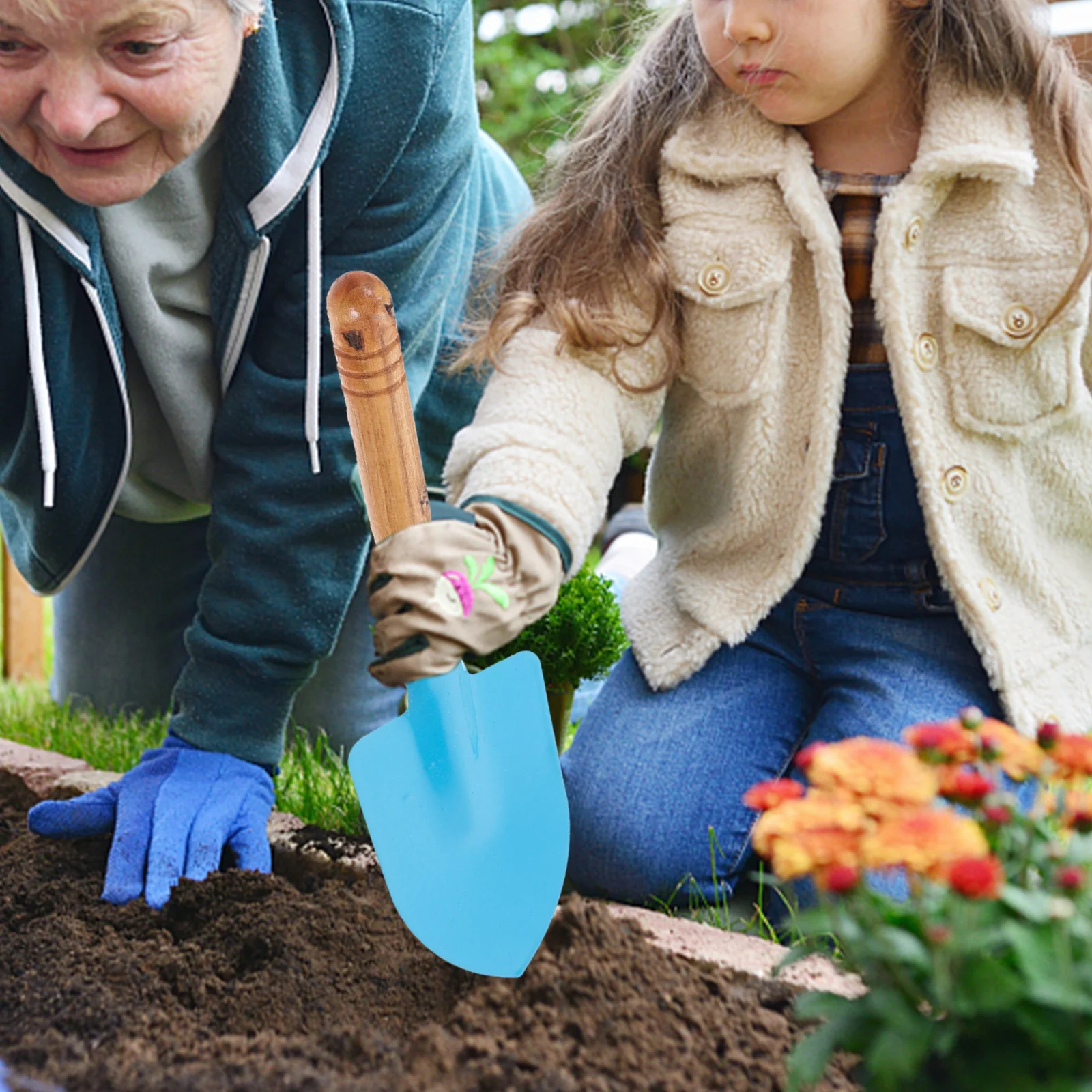 6 قطعة مجموعة أدوات حديقة الأطفال صديقة للبيئة مجرفة أشعل النار مجرفة مقبض خشبي ألوان زاهية الأطفال البستنة الخشب حديقة أداة #1
