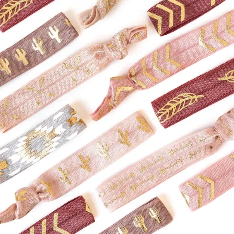 Plain Gold Foil Printed Hair Ties (20/50/100 PCS) - Elastic Hair Bands for Ponytail, Random Pattern, Multicolor Hair Accessories