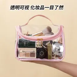 Transparent Mesh Cosmetic Bag women Makeup Bag Double Zipper PVC Waterproof Makeup Pouch Toilet Wash Bag Large Protable Handbag