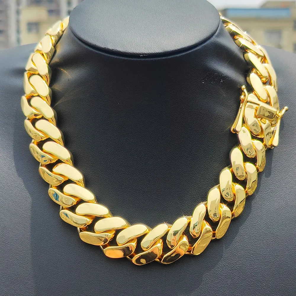 Moda 22MM szerokość Miami mosiężny kubański łańcuszek ogniwowy biżuteria hip-hopowa dla mężczyzn przesada gruby i ciężki naszyjnik