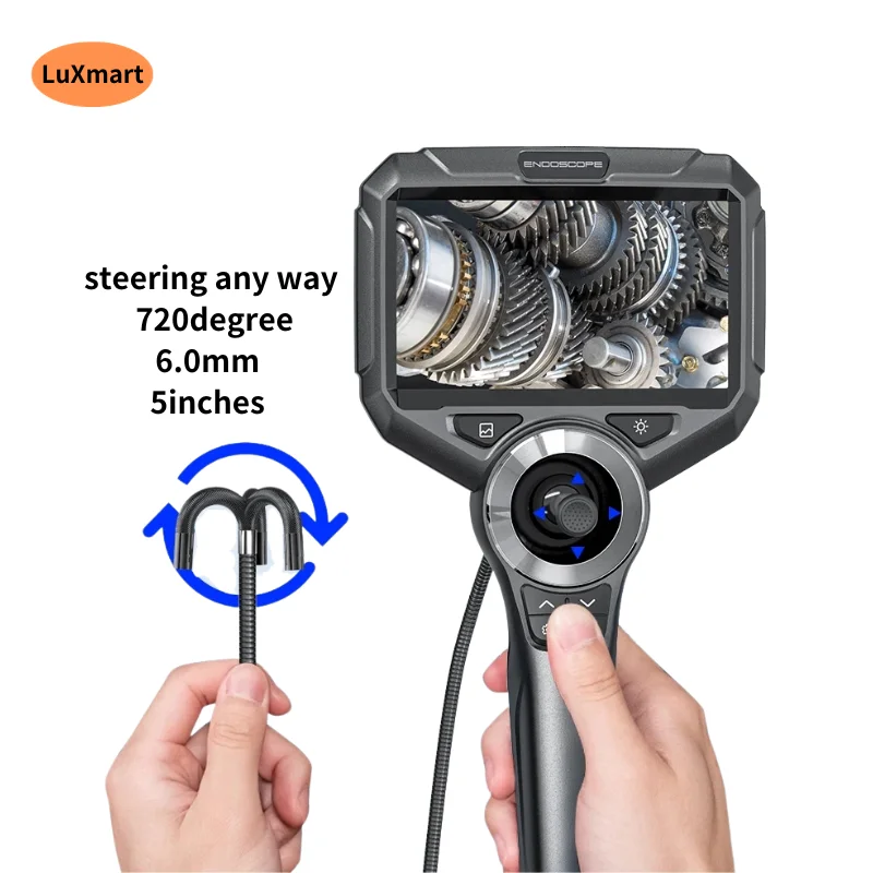 Articulating Industrial Endoscope Steering Borescope Inspection Camera HD 6mm 4Way 720° 5