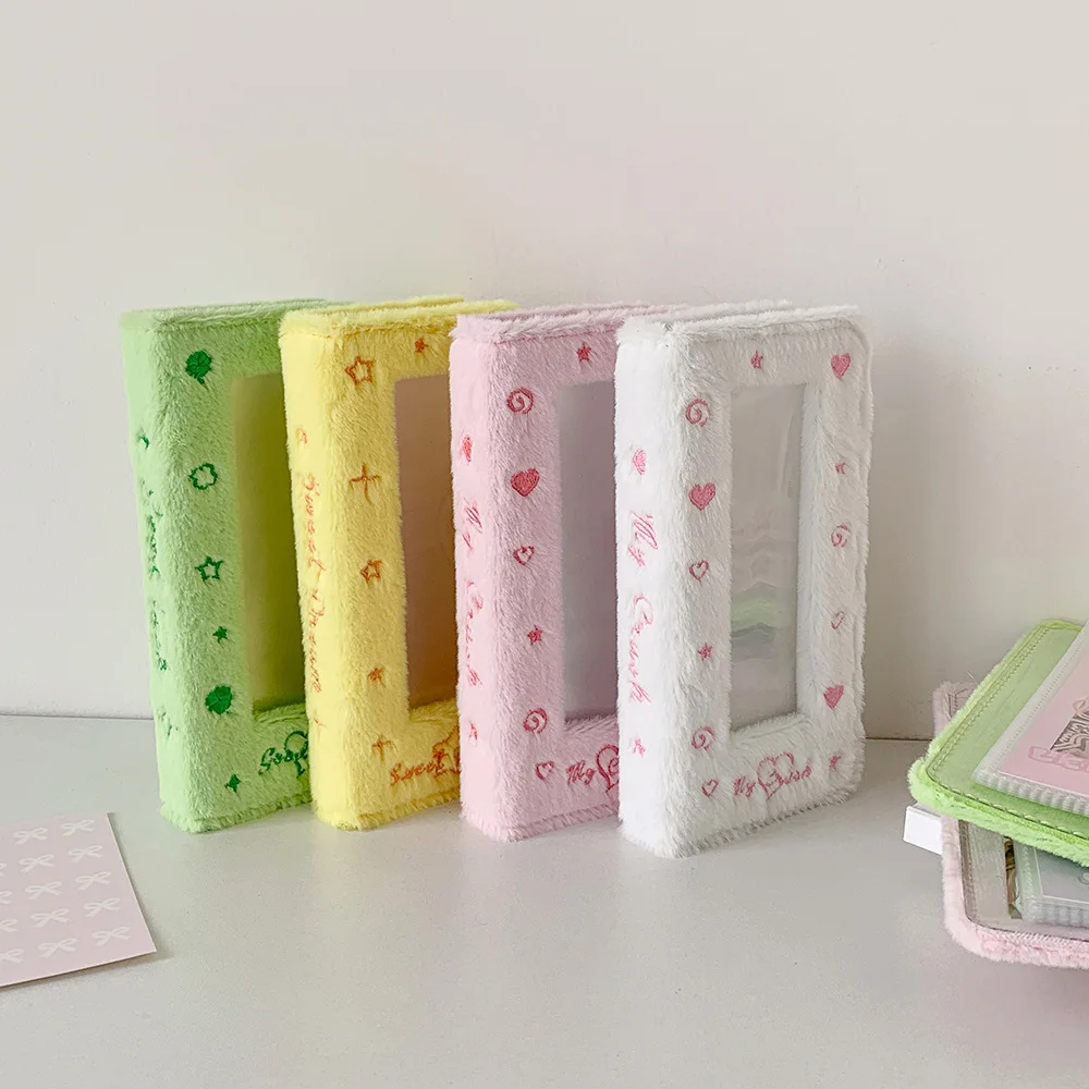 Korean Plush Star Photo Card Album 4 Grid Pocket Book for Girls Student Polaroid Collection